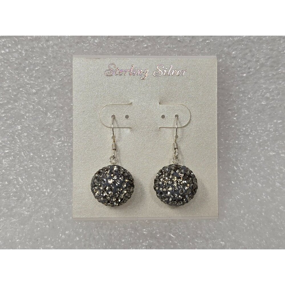 Glittery Sterling Silver Round Drop Earrings With Fishhook Backs